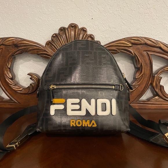 Fendi Handbags - Fendi X Fila 2019 Black Coated Canvas Zucca Mania Mini Back pack Backpack Bag
